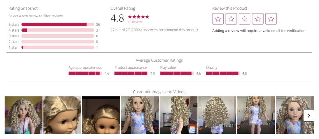 American Girl product review section