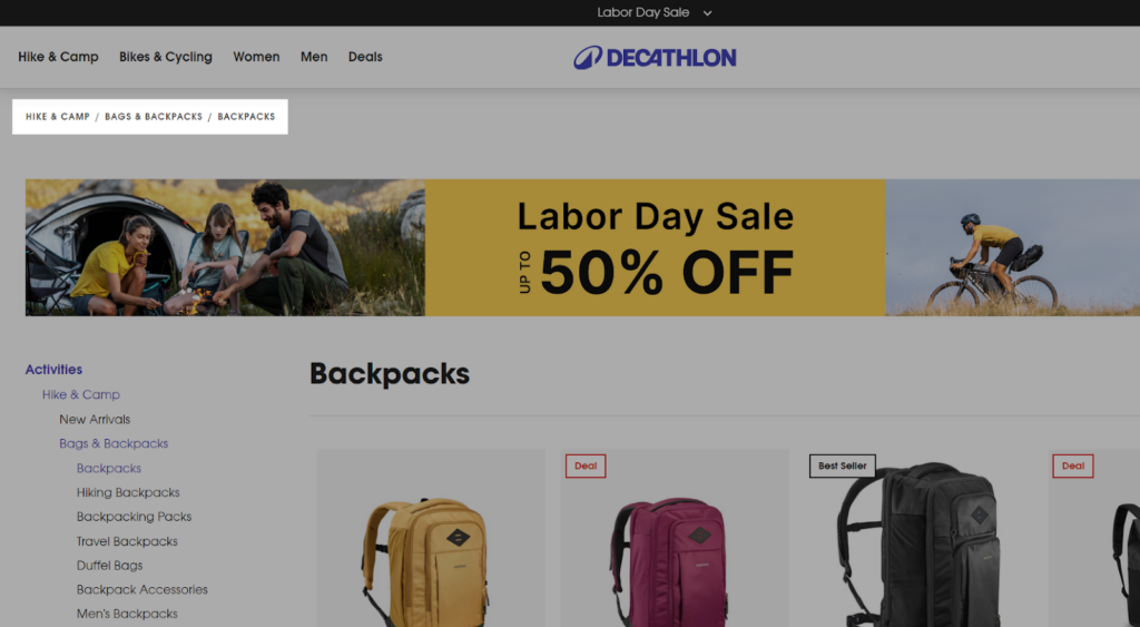 CRO Inspiration from Decathlon — Breadcrumbs