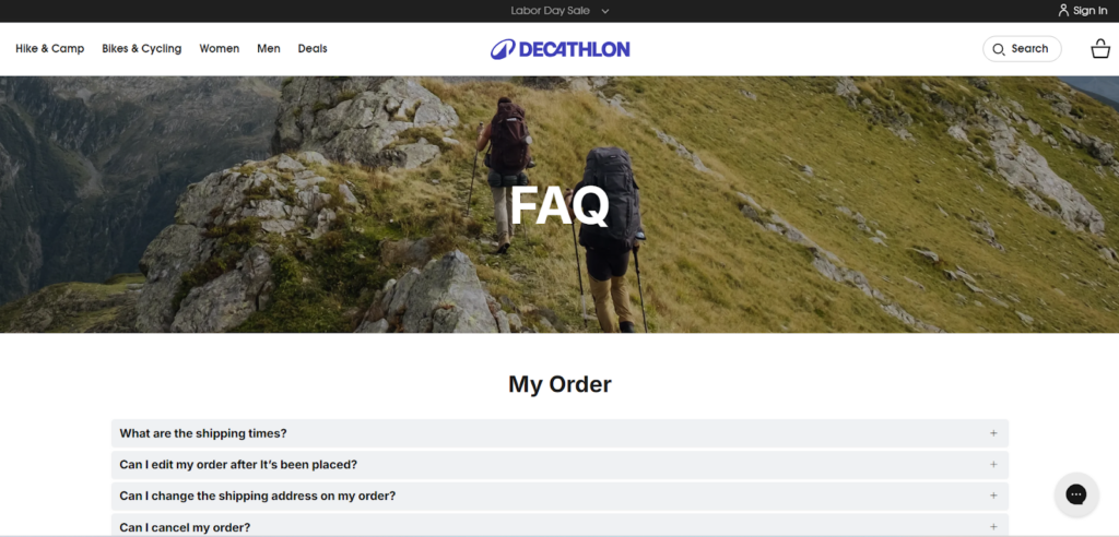 CRO Inspiration from Decathlon — FAQ Page