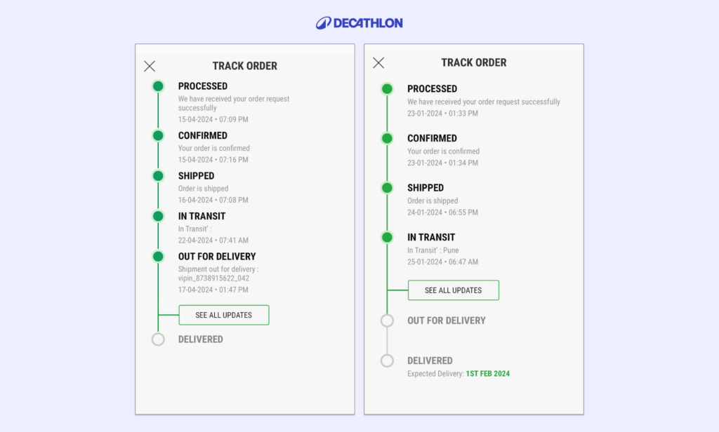 CRO Inspiration from Decathlon — Order Tracking Process Page