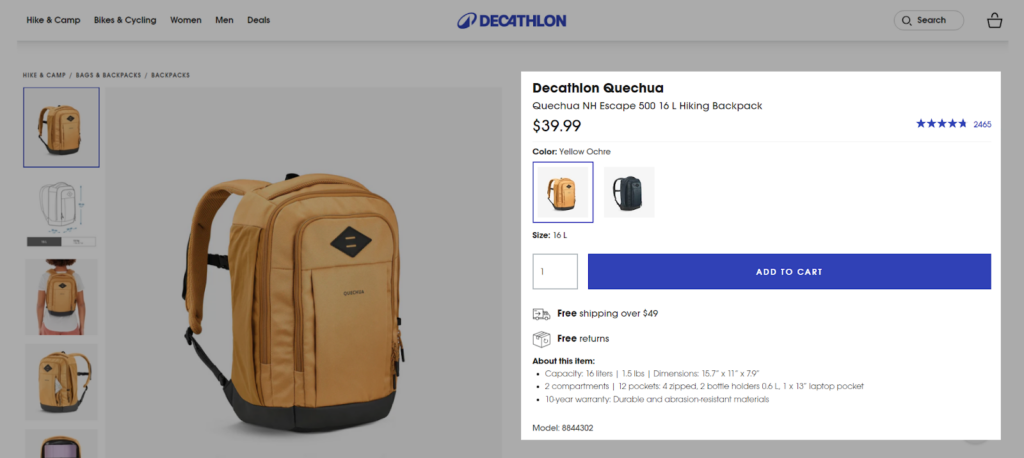 CRO Inspiration from Decathlon — Product Details