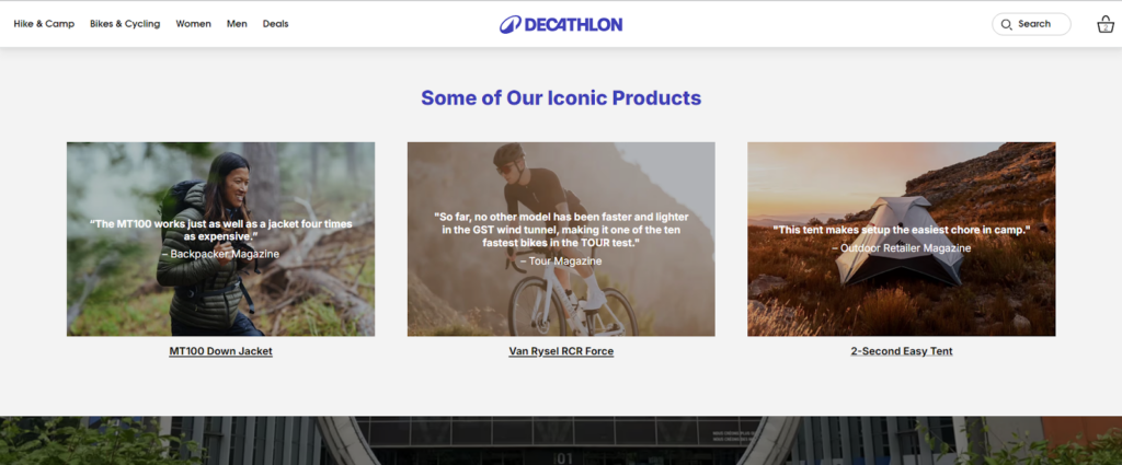 CRO Inspiration from Decathlon — Product Promotion on About us page