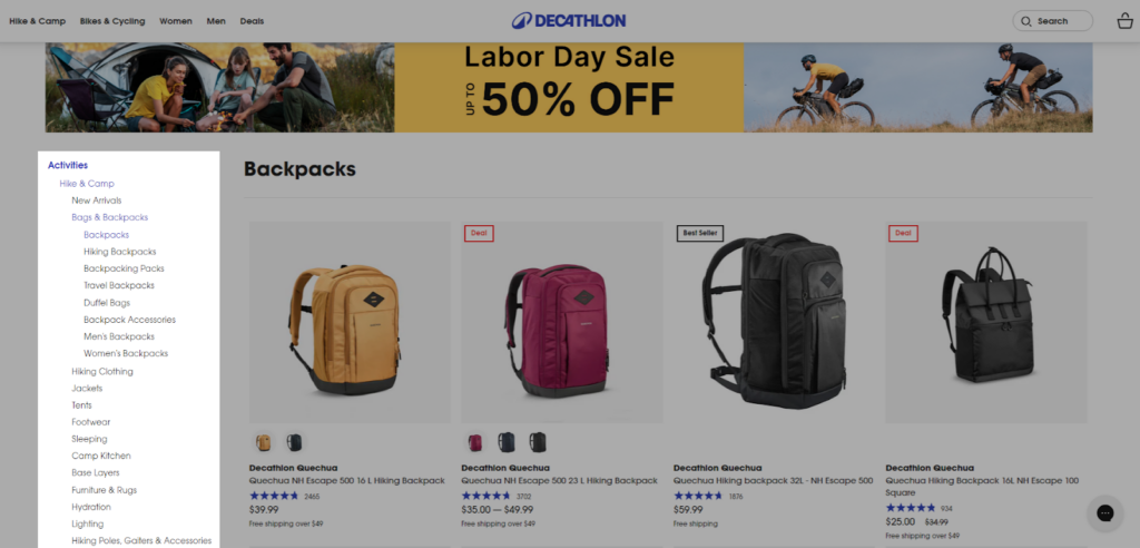 CRO Inspiration from Decathlon — Sidebar Navigation