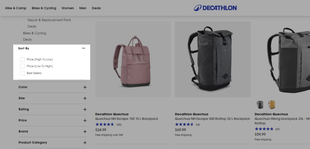 CRO Inspiration from Decathlon — Sorting Options