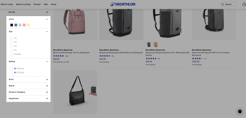 CRO Inspiration from Decathlon — Sub-category Filters