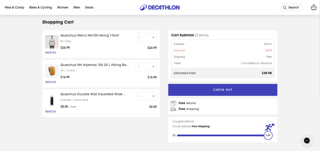 CRO Inspiration from Decathlon — cart page