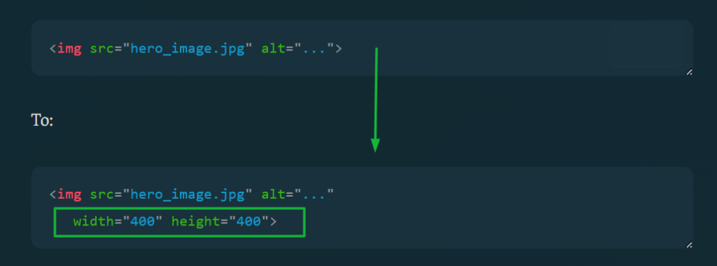 Code to Change Image Markup with Dimensions