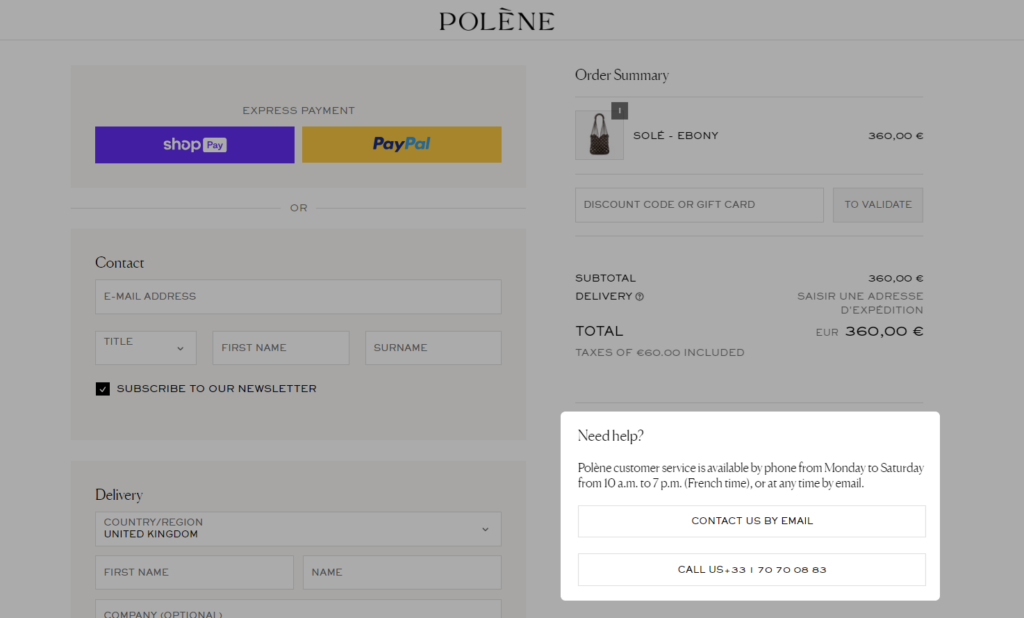 Contact Information Display - POLENE