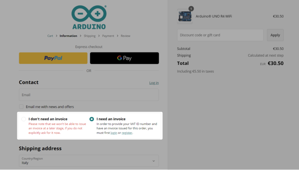 Invoice Preference - Arduino