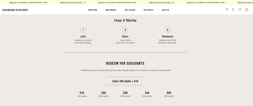 Loyalty program page UI UX for customer retention