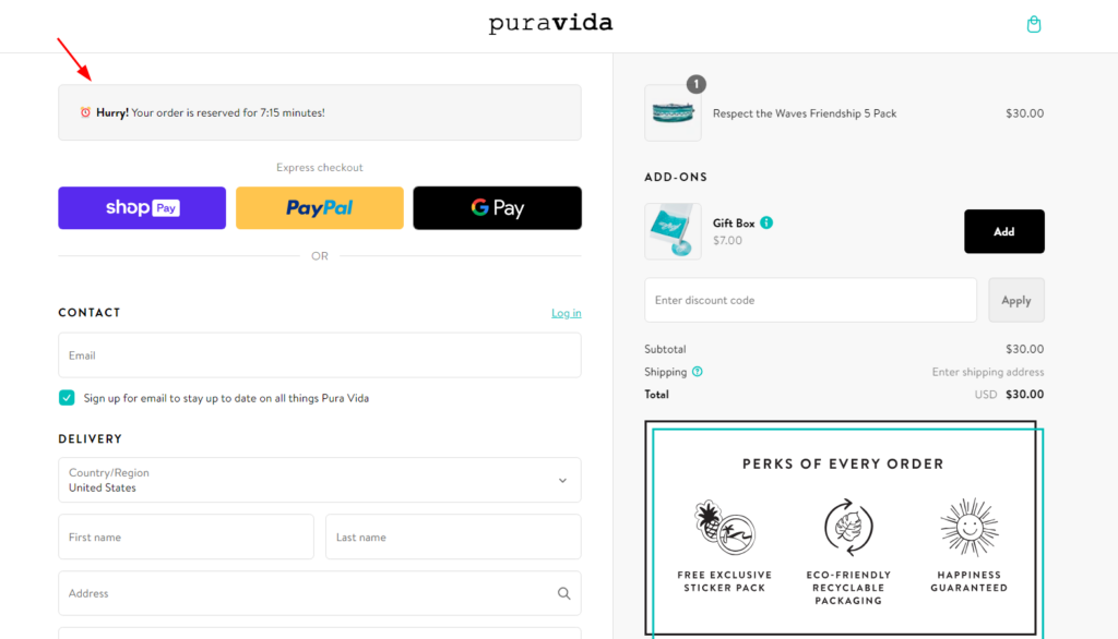 Shopify Plus Checkout Example - Pura Vida