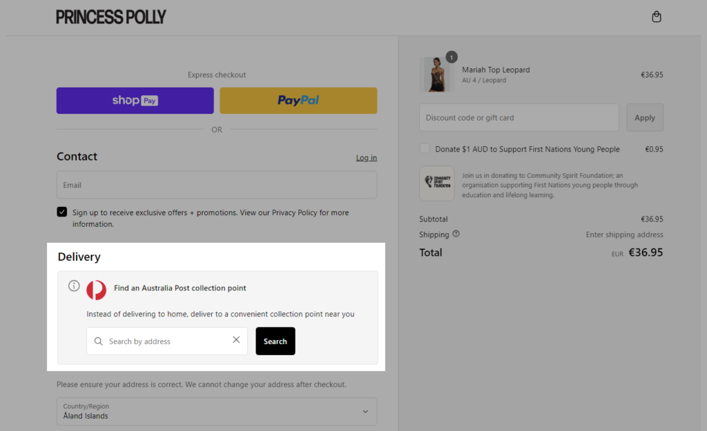 Shopify Plus Checkout Page Customization - Princess Polly