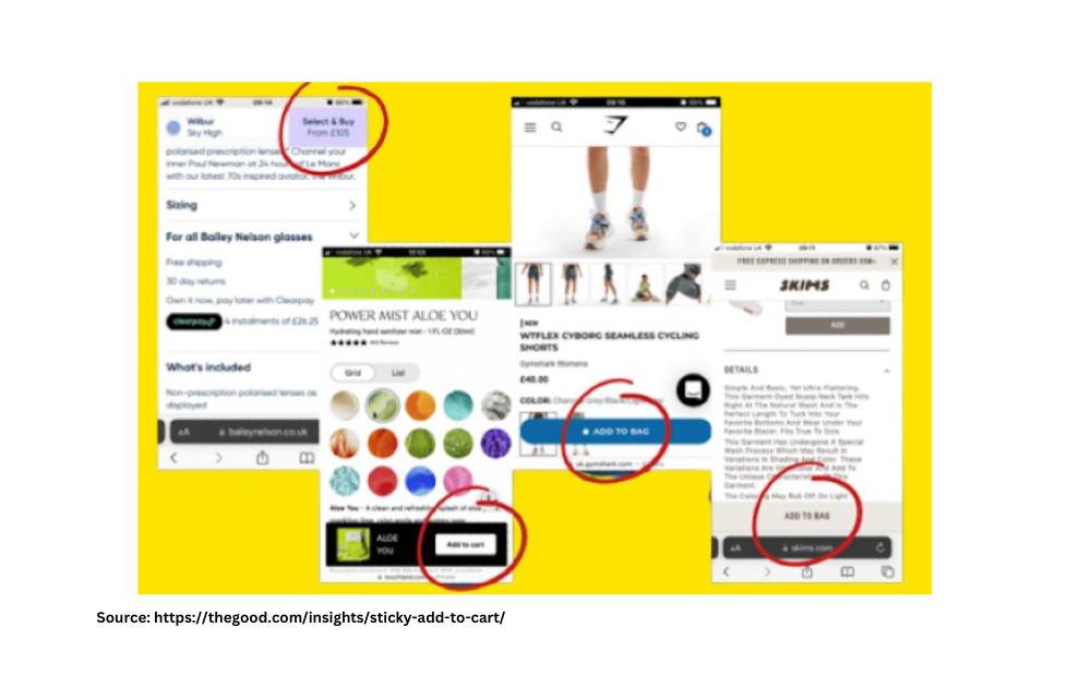 Sticky CTA button examples for improved mobile eCommerce conversion