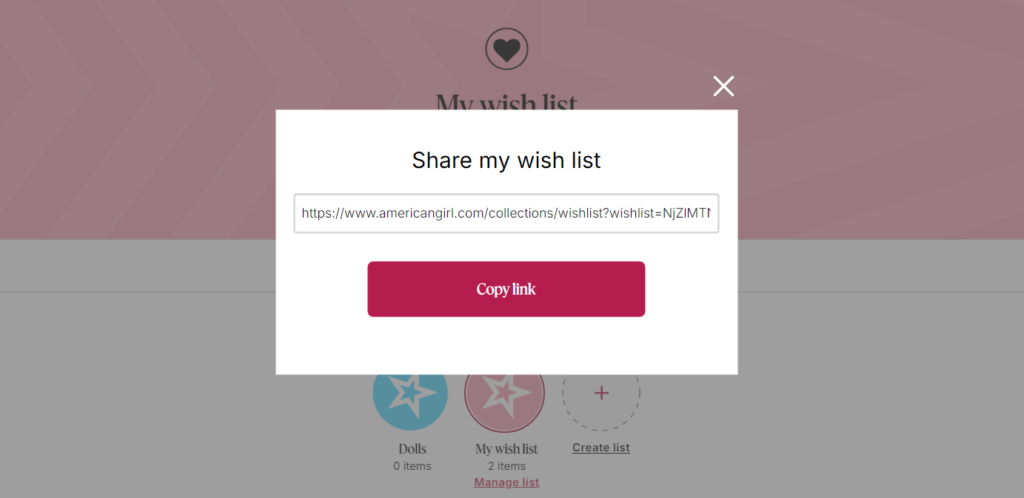 Wishlist sharing in American Girl