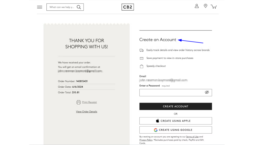 Ask users to create an account after the purchase