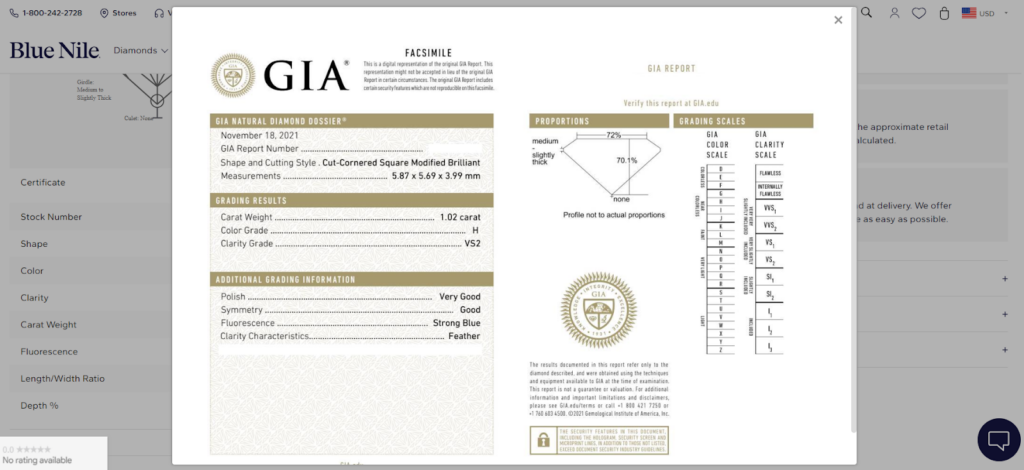 Blue Nile GIA report