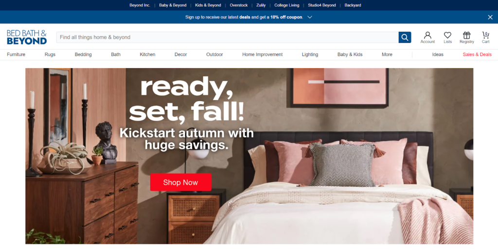 Bed, Bath & Beyond’s homepage