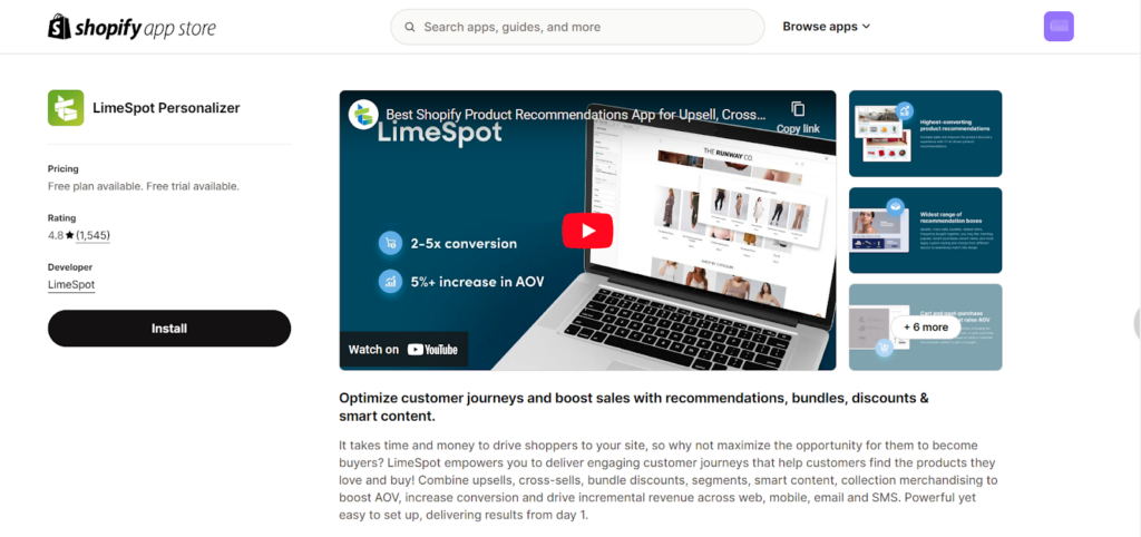 Best Upselling Shopify Apps - LimeSpot Personalizer