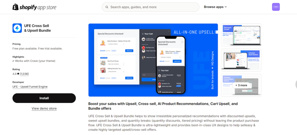 Best Upselling Shopify Apps - UFE Cross Sell & Upsell Bundle