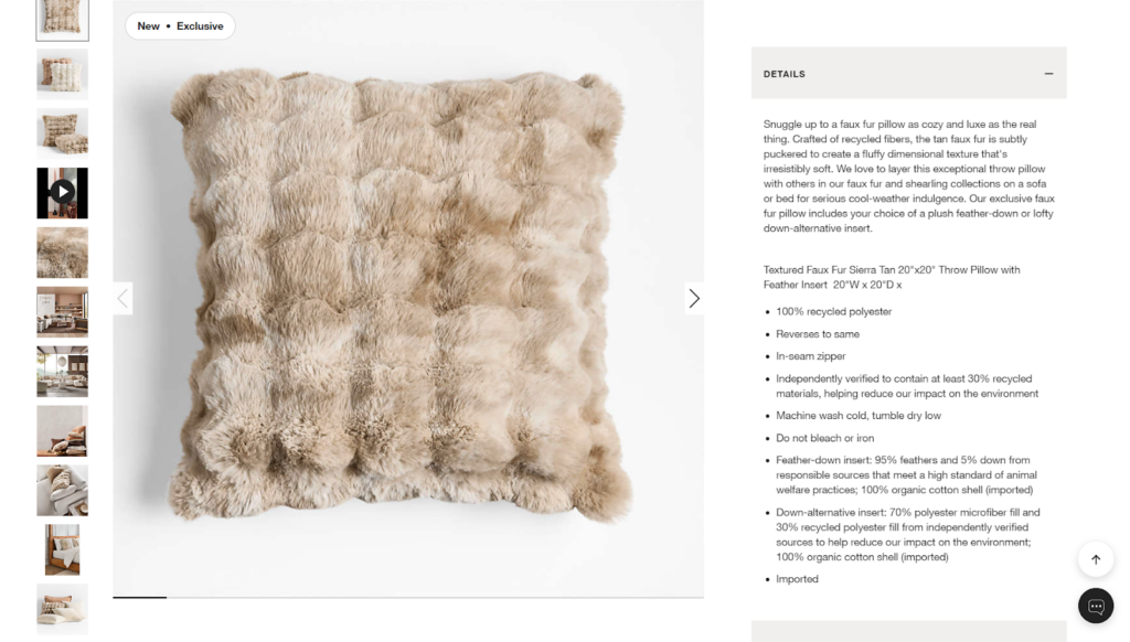 Crate & Barrel providing detailed product description