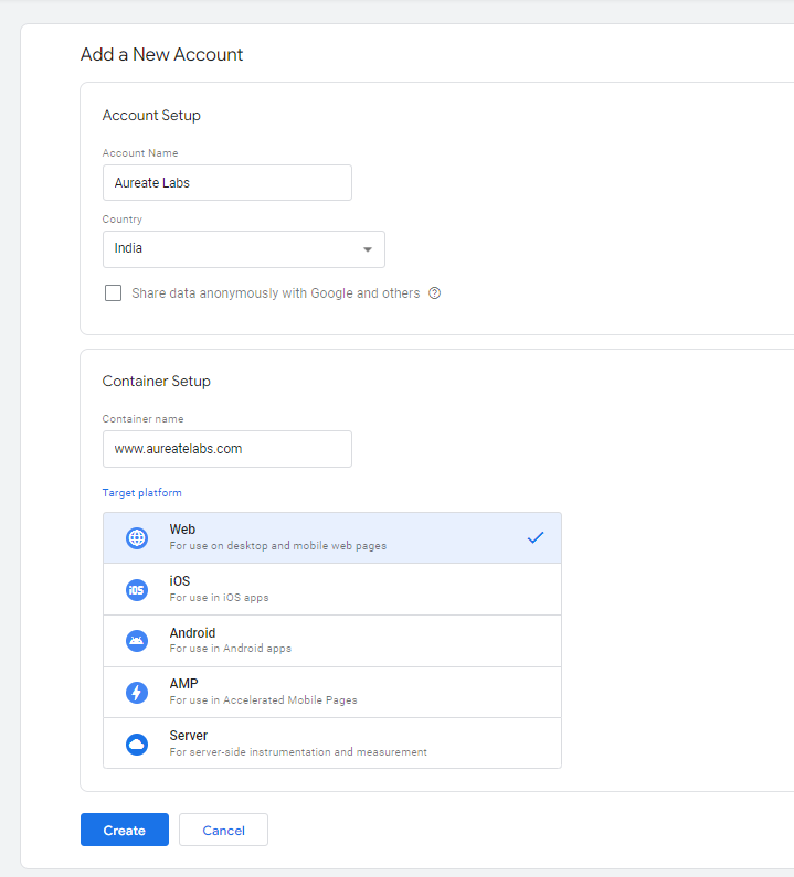 Creating GTM Account on Google’s Marketing Platform