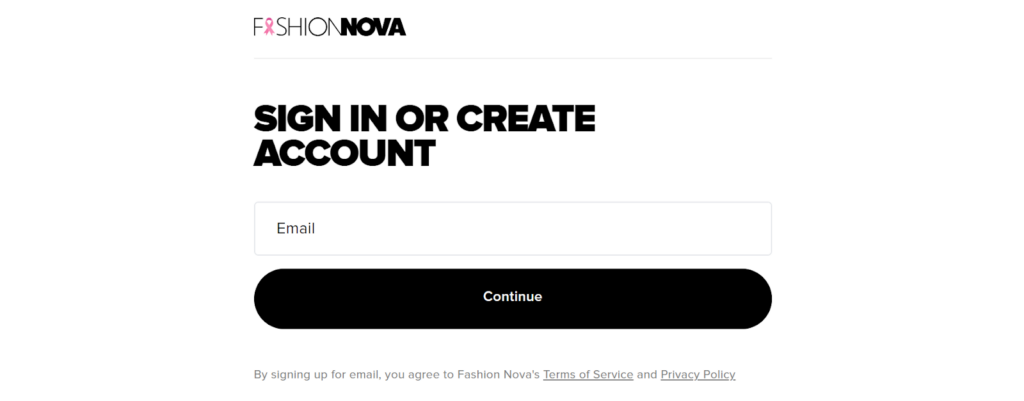 Fashion Nova – Account creation process