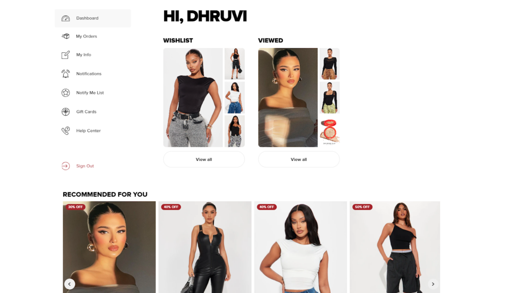 Fashion Nova – Customer Accounts Page