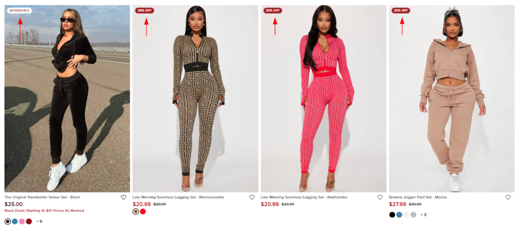 Fashion Nova – Sale labels over product card