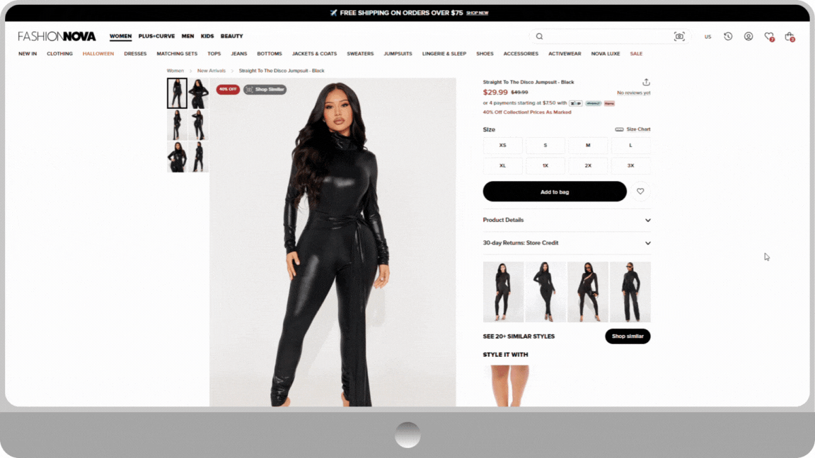 Fashion Nova – personalized upsell options