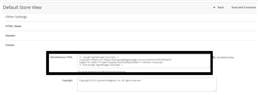 Field to Add GTM Code on Magento Store’s HTM Body