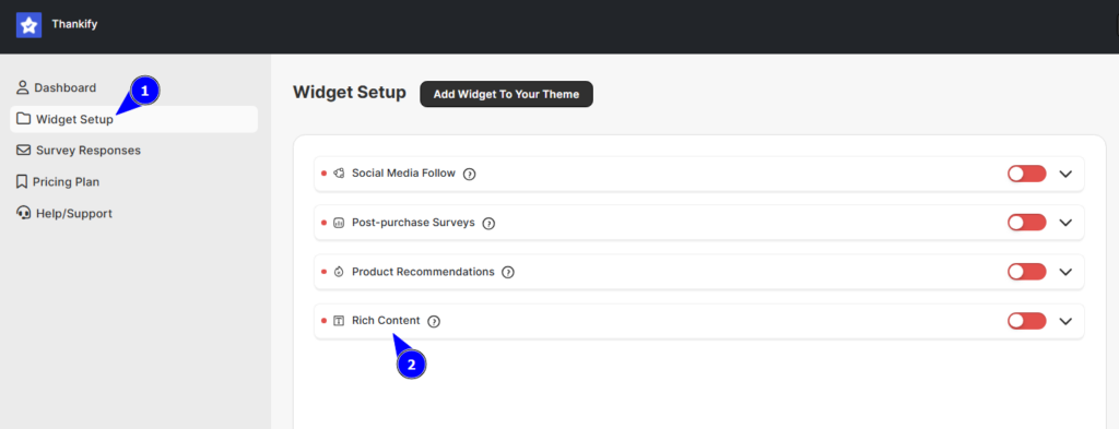 Getting the Rich content widget in Thankify