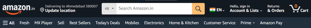 Homepage Navigation on Amazon