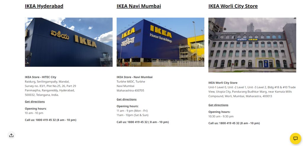 IKEA providing customers with their nearby retailers, featuring geolocation