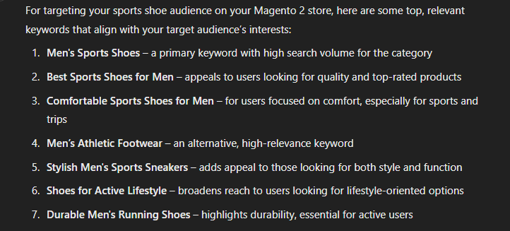 Popular Keywords Generated by ChatGPT for a Men’s Shoe Store