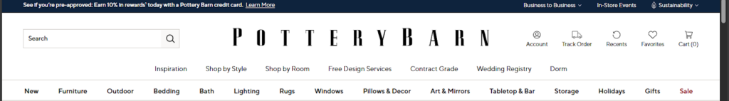 PotteryBarn featured mega menu