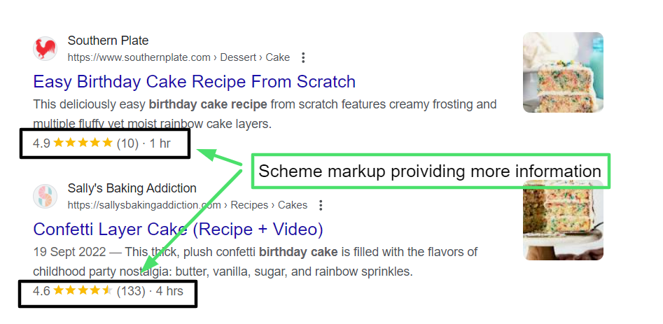 Schema Markup Showing Additional Details for a Recipe Page on Google