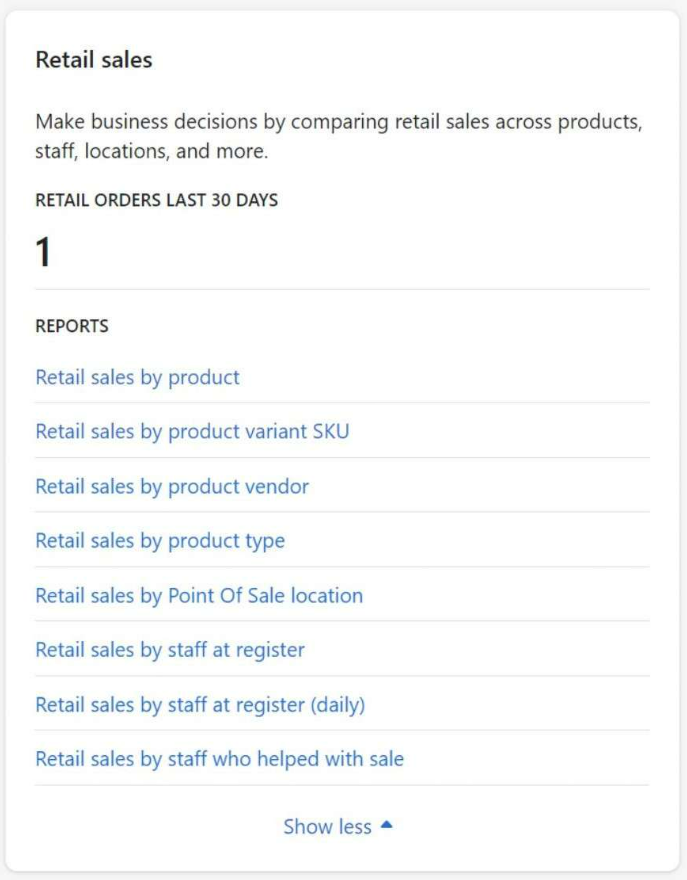 Shopify Analytics Showing Retail Sales Reports of a Store