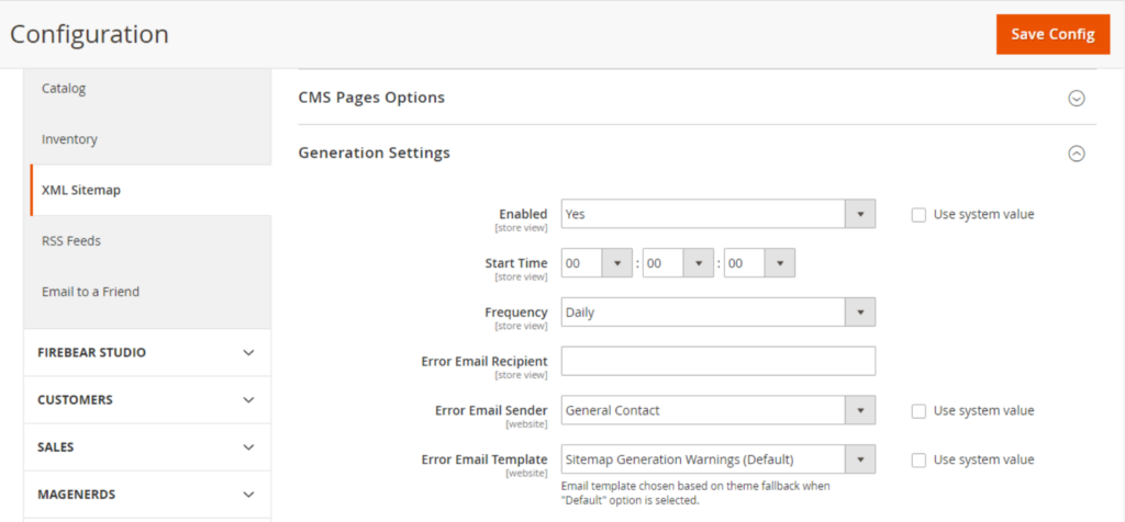 Updating XML Sitemap Settings in Magento Store