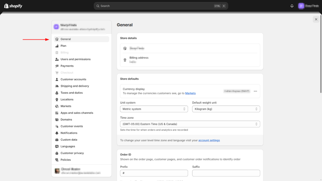 Shopify General Settings - woocommerce to shopify migration