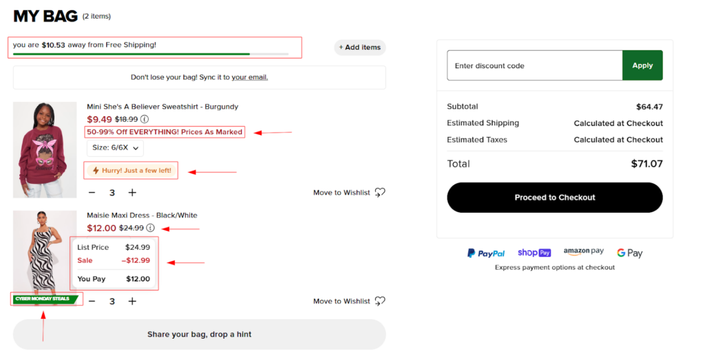 Cart Page Optimization – Callout for Cart Discounts