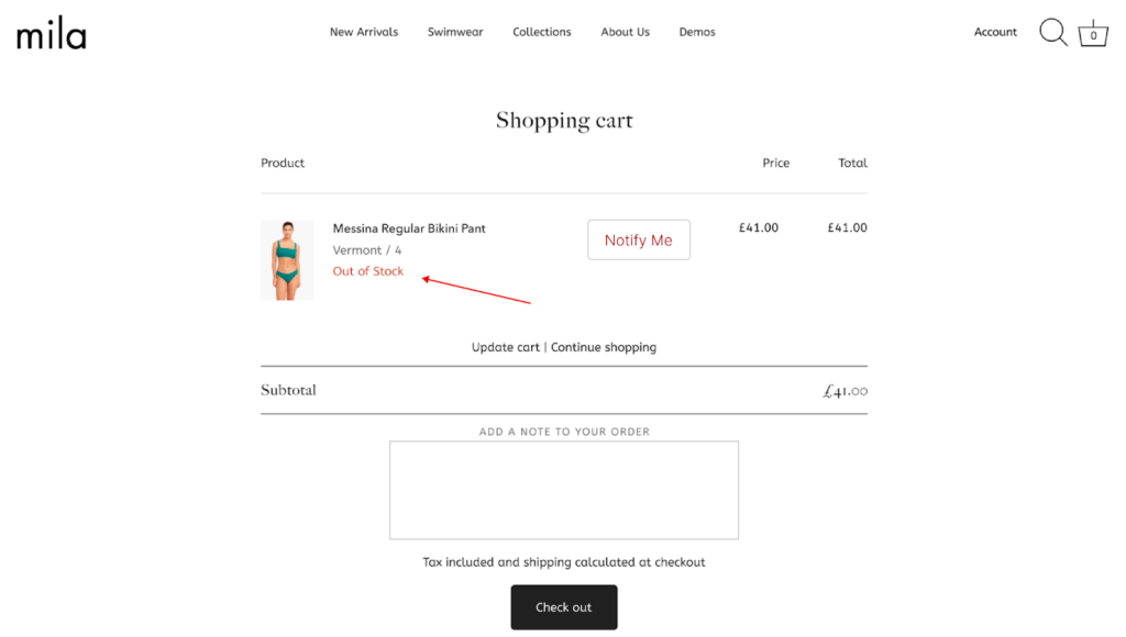 Cart Page Optimization – Notification for out of stock items