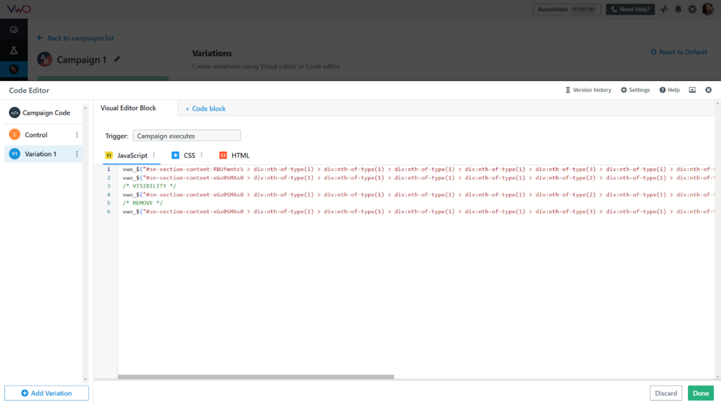 adding custom code to A/B test