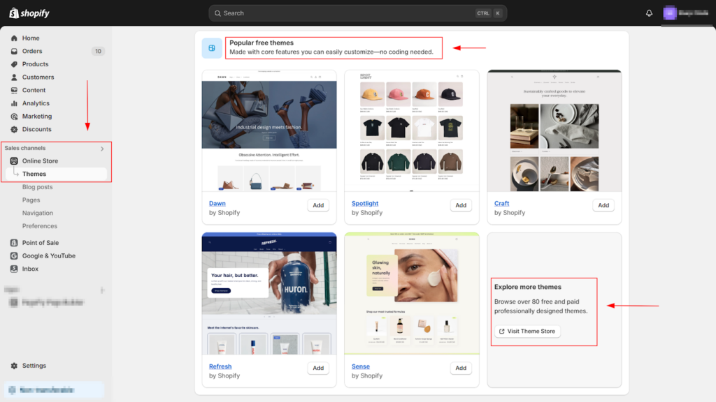 Adding theme in Shopify