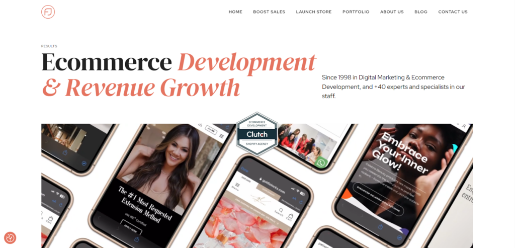 FJ Solutions website highlights innovative, user-focused web design and over 20 years of digital experience