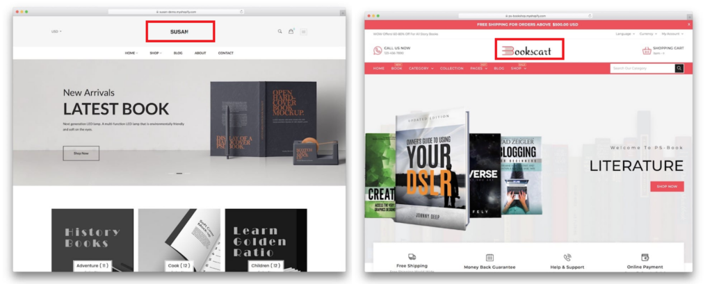 Shopify's fully customizable store interface with brand-focused design elements.