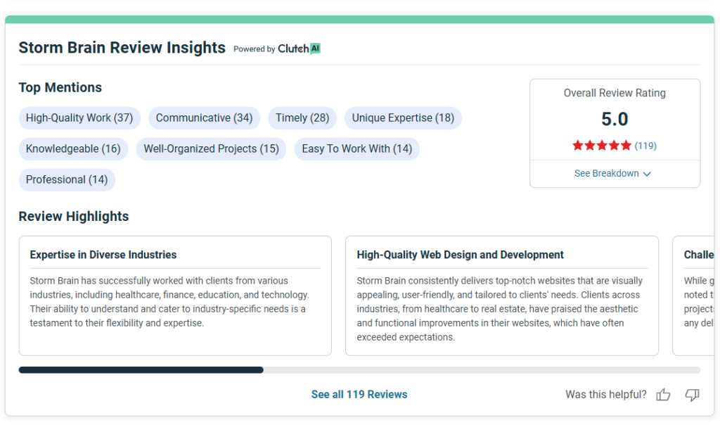 Storm Brain review showcases their expertise across industries and high-quality web design and development