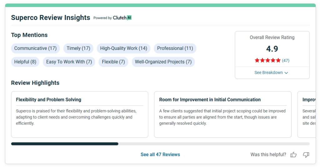 Superco clients praise them for their Shopify web design services