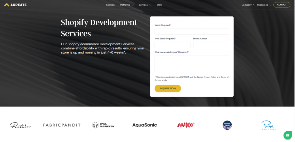Aureate Labs' Shopify web design agency in 2025