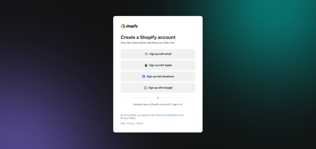 creating new store on Shopify 