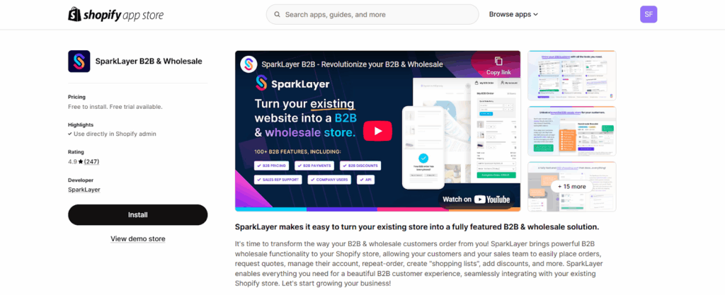 SparkLayer B2B & Wholesale - Best Shopify B2B Apps